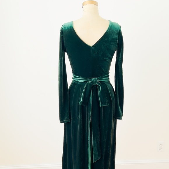 Désir Couture Dark Green Velvet Maxi Dress with Slit Size Small Fairy Witchy - Picture 2 of 12